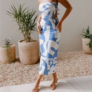 Sabo Skirt Esmay Blue and White MIDI Dress NWT US 6